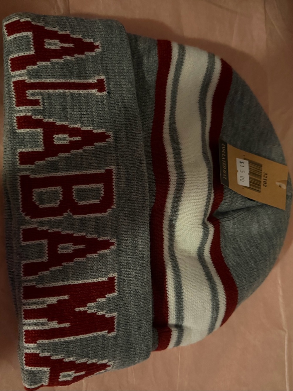 Gray and Red Knit Beanie Hat - Unbranded